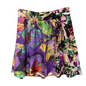 Maeve Anthropologie Women Skirt Silk Purple Watercolor Elastic Waistband Artsy S